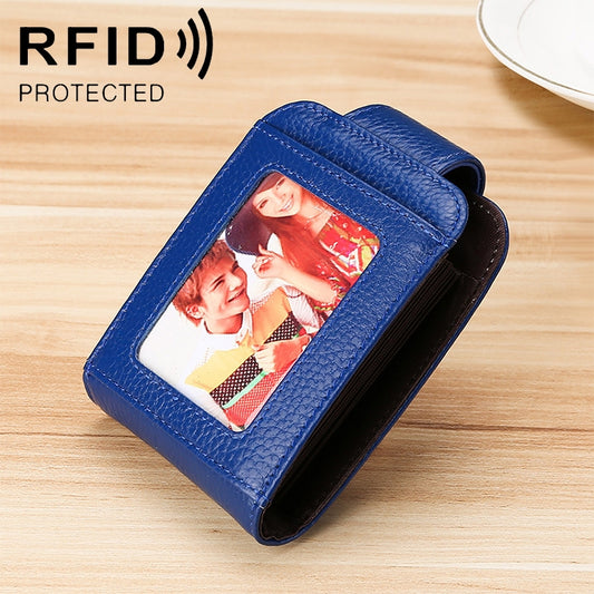 KB189 Vertical Cowhide Leather Organ Shape Multiple Card Slots Anti-magnetic RFID Wallet for Ladies, with Transparent Window, KB189 Sapphire Blue, KB189 Black, KB189 Purple, KB189 Rose Red