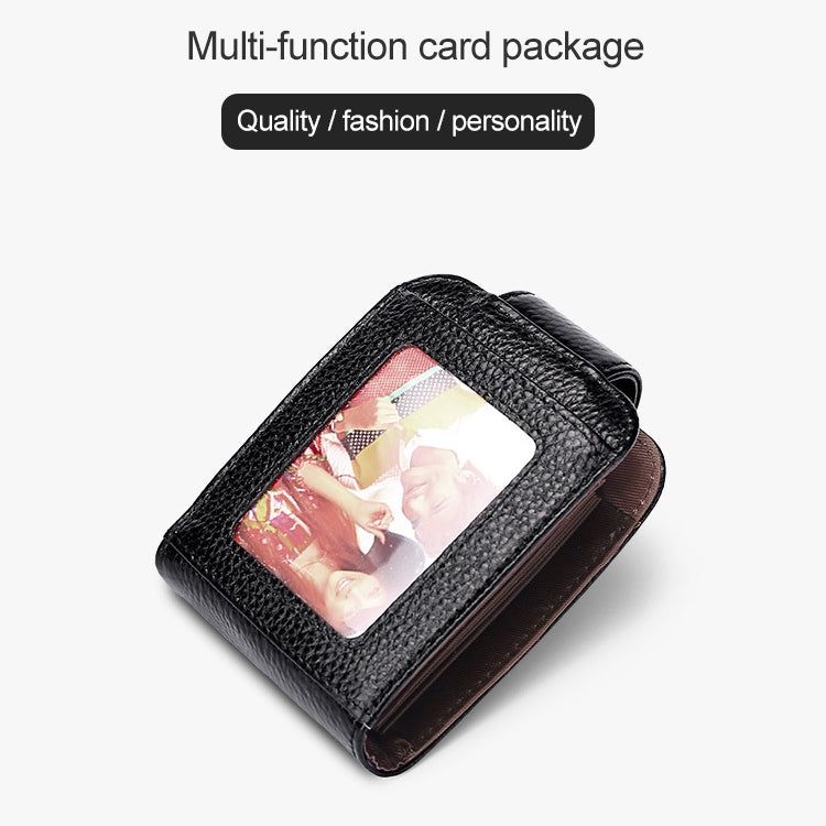 KB189 Vertical Cowhide Leather Organ Shape Multiple Card Slots Anti-magnetic RFID Wallet for Ladies, with Transparent Window, KB189 Sapphire Blue, KB189 Black, KB189 Purple, KB189 Rose Red