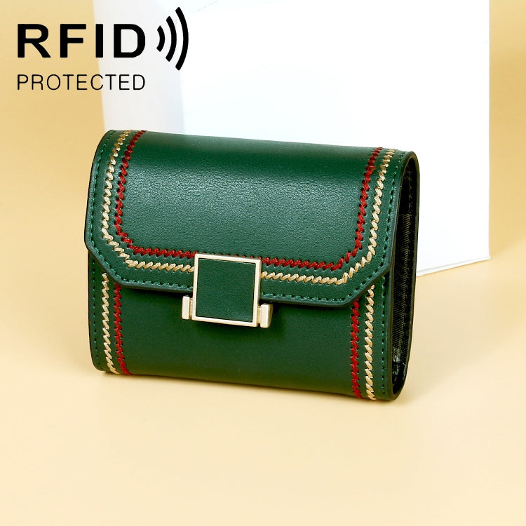 KB190 Cover Type Snap Button Cowhide Leather Organ Shape Multiple Card Slots Anti-magnetic RFID Wallet for Ladies