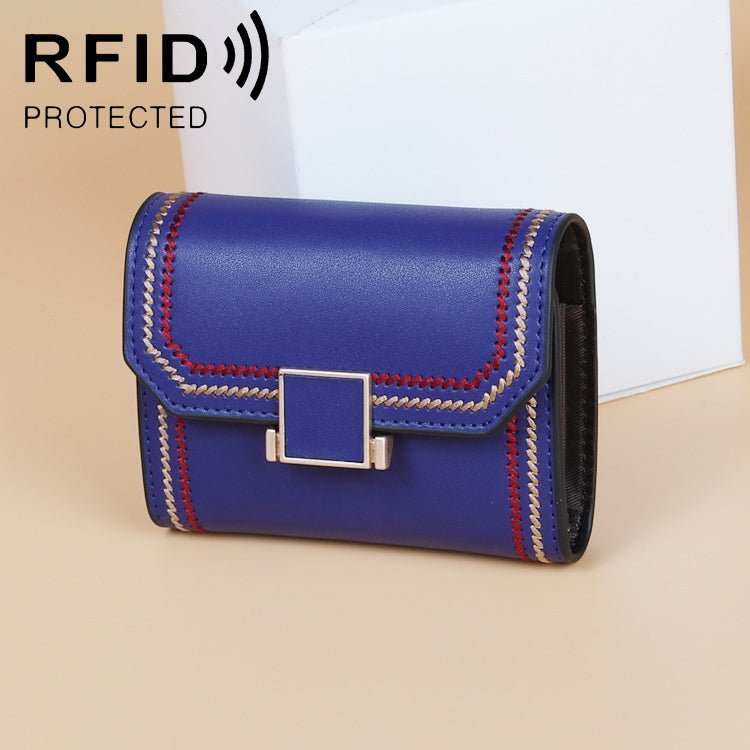 KB190 Cover Type Snap Button Cowhide Leather Organ Shape Multiple Card Slots Anti-magnetic RFID Wallet for Ladies