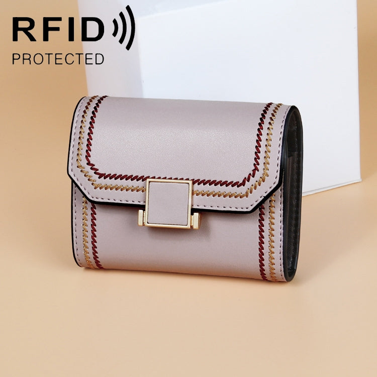 KB190 Cover Type Snap Button Cowhide Leather Organ Shape Multiple Card Slots Anti-magnetic RFID Wallet for Ladies