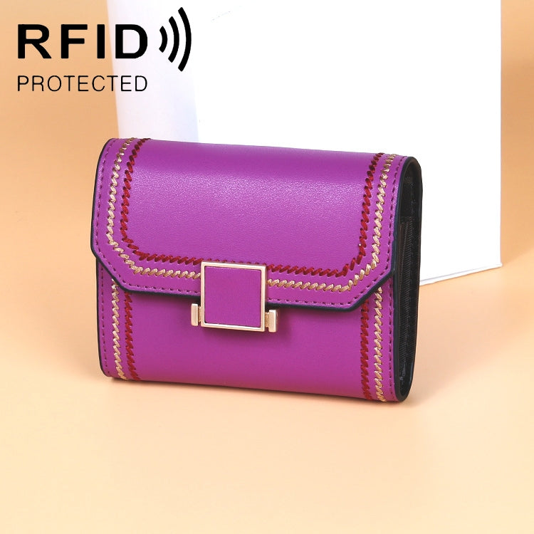 KB190 Cover Type Snap Button Cowhide Leather Organ Shape Multiple Card Slots Anti-magnetic RFID Wallet for Ladies