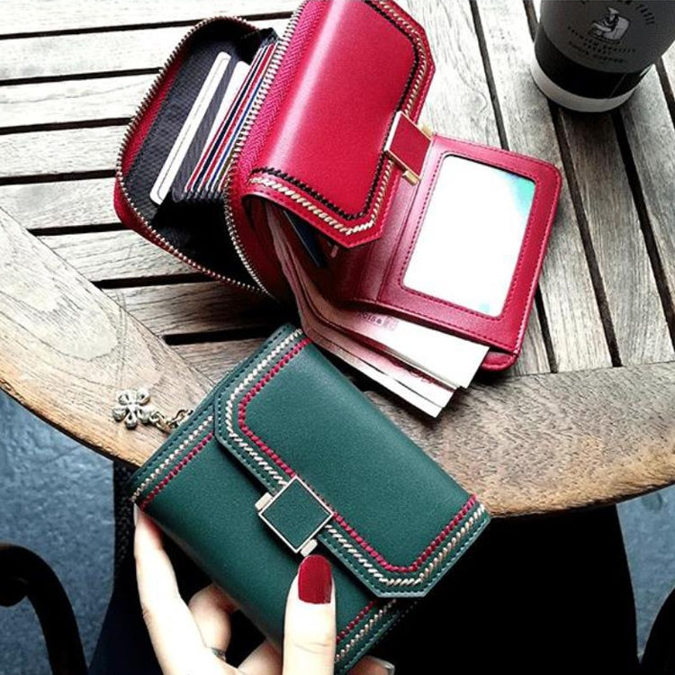 KB190 Cover Type Snap Button Cowhide Leather Organ Shape Multiple Card Slots Anti-magnetic RFID Wallet for Ladies