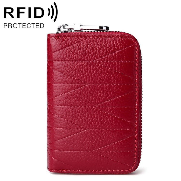 KB191 Zipper Cowhide Leather Organ Shape Multiple Card Slots Anti-magnetic RFID Wallet Clutch Bag for Ladies