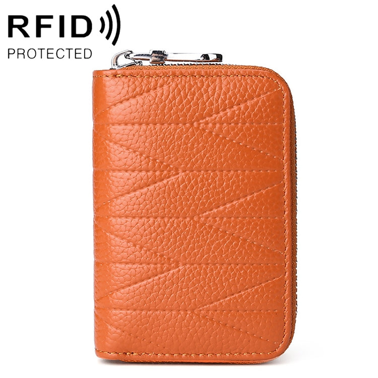 KB191 Zipper Cowhide Leather Organ Shape Multiple Card Slots Anti-magnetic RFID Wallet Clutch Bag for Ladies