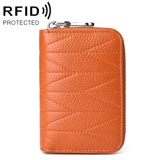 KB191 Zipper Cowhide Leather Organ Shape Multiple Card Slots Anti-magnetic RFID Wallet Clutch Bag for Ladies