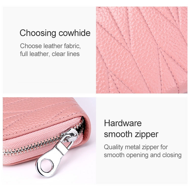 KB191 Zipper Cowhide Leather Organ Shape Multiple Card Slots Anti-magnetic RFID Wallet Clutch Bag for Ladies