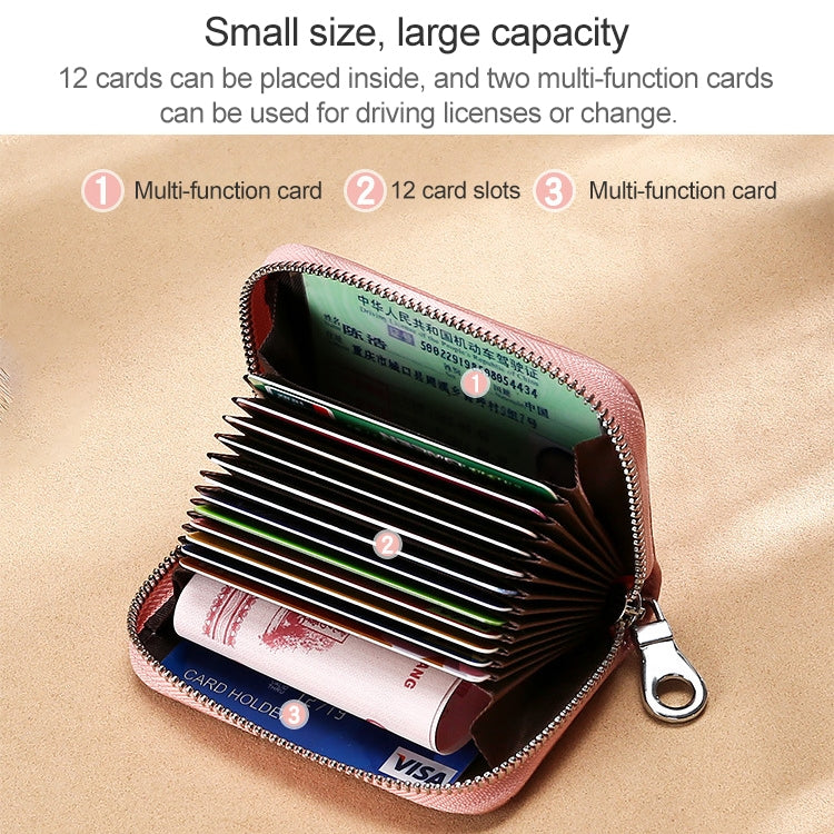 KB191 Zipper Cowhide Leather Organ Shape Multiple Card Slots Anti-magnetic RFID Wallet Clutch Bag for Ladies