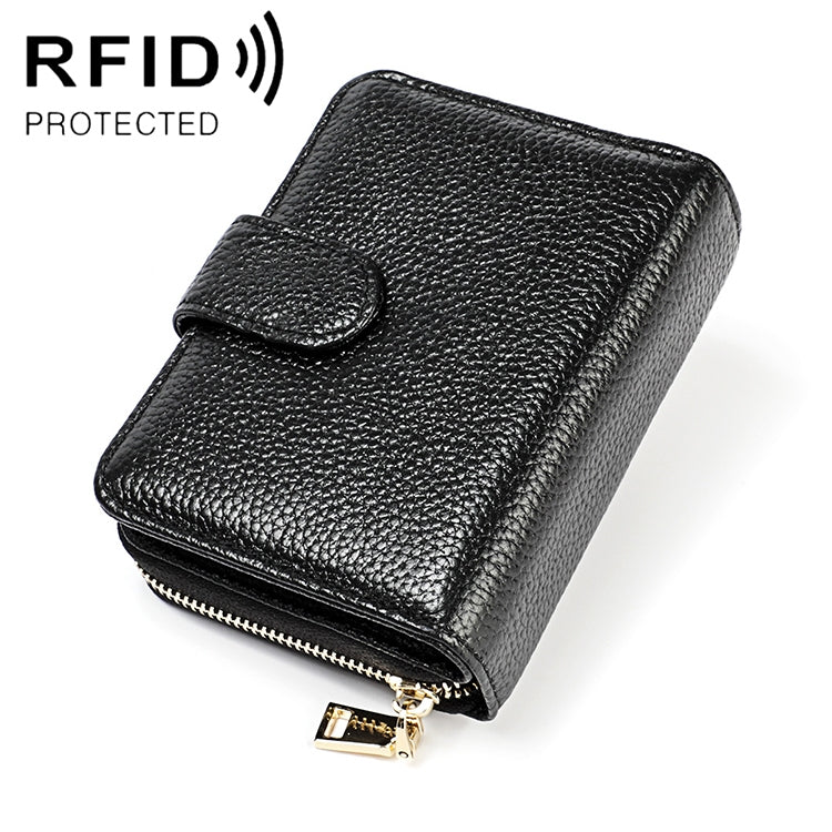 KB192 Buckle Zipper Cowhide Leather Organ Shape Multiple Card Slots Anti-magnetic RFID Wallet Clutch Bag for Men