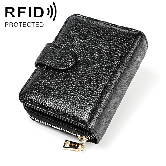 KB192 Buckle Zipper Cowhide Leather Organ Shape Multiple Card Slots Anti-magnetic RFID Wallet Clutch Bag for Men