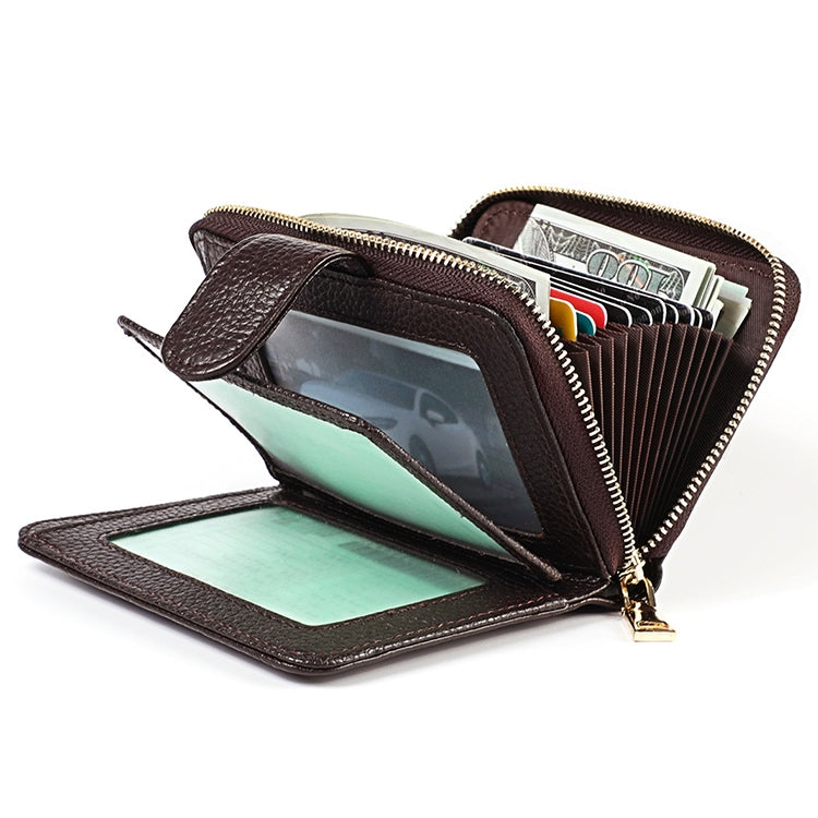 KB192 Buckle Zipper Cowhide Leather Organ Shape Multiple Card Slots Anti-magnetic RFID Wallet Clutch Bag for Men
