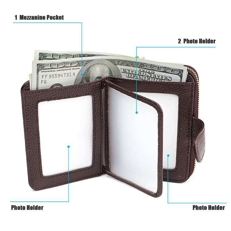 KB192 Buckle Zipper Cowhide Leather Organ Shape Multiple Card Slots Anti-magnetic RFID Wallet Clutch Bag for Men