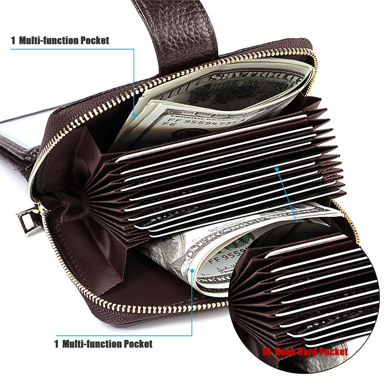 KB192 Buckle Zipper Cowhide Leather Organ Shape Multiple Card Slots Anti-magnetic RFID Wallet Clutch Bag for Men