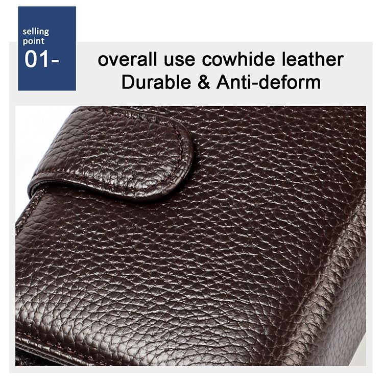 KB192 Buckle Zipper Cowhide Leather Organ Shape Multiple Card Slots Anti-magnetic RFID Wallet Clutch Bag for Men