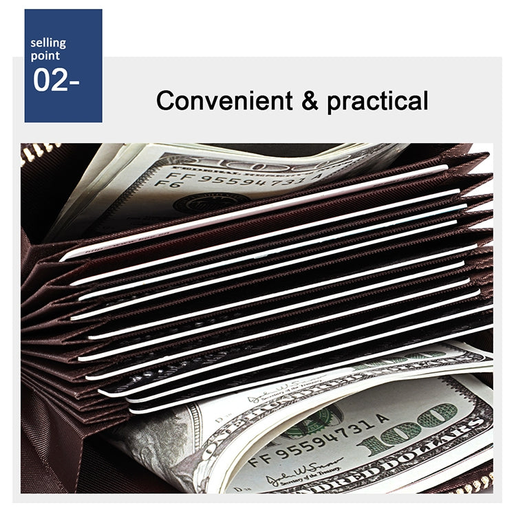 KB192 Buckle Zipper Cowhide Leather Organ Shape Multiple Card Slots Anti-magnetic RFID Wallet Clutch Bag for Men