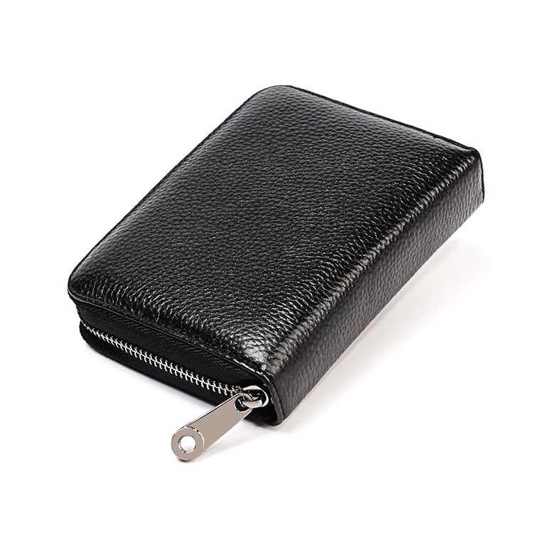 KB195 Zipper Cowhide Leather Double Row Organ Shape Multiple Card Slots Anti-magnetic RFID Wallet Clutch Bag for Ladies