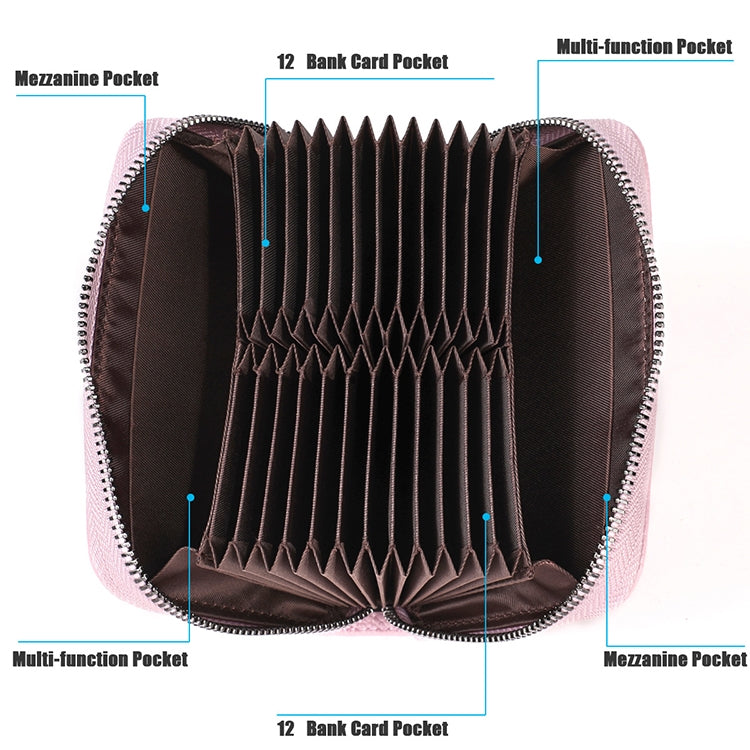 KB195 Zipper Cowhide Leather Double Row Organ Shape Multiple Card Slots Anti-magnetic RFID Wallet Clutch Bag for Ladies