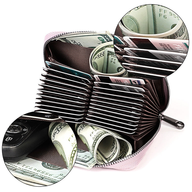 KB195 Zipper Cowhide Leather Double Row Organ Shape Multiple Card Slots Anti-magnetic RFID Wallet Clutch Bag for Ladies