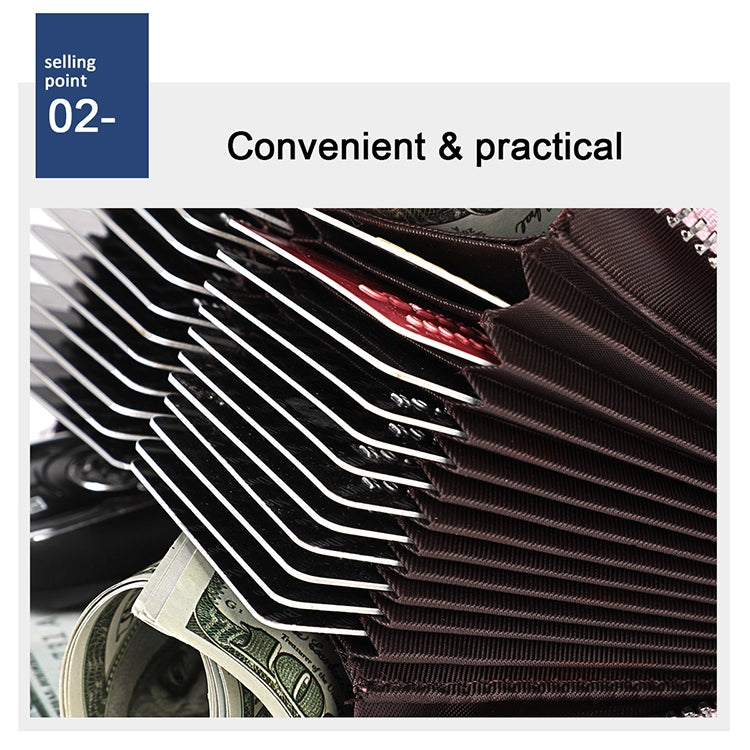 KB195 Zipper Cowhide Leather Double Row Organ Shape Multiple Card Slots Anti-magnetic RFID Wallet Clutch Bag for Ladies