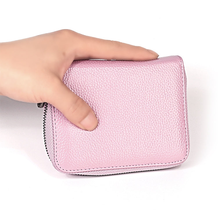 KB195 Zipper Cowhide Leather Double Row Organ Shape Multiple Card Slots Anti-magnetic RFID Wallet Clutch Bag for Ladies