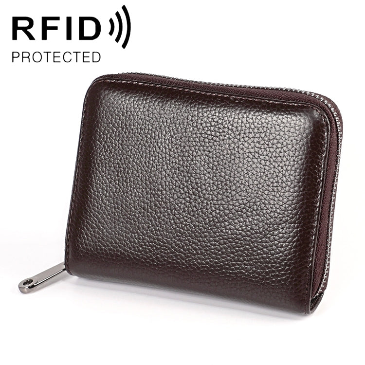 KB195 Zipper Cowhide Leather Double Row Organ Shape Multiple Card Slots Anti-magnetic RFID Wallet Clutch Bag for Ladies