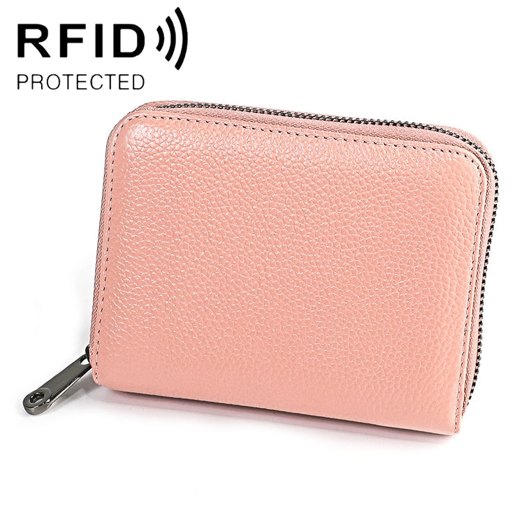 KB195 Zipper Cowhide Leather Double Row Organ Shape Multiple Card Slots Anti-magnetic RFID Wallet Clutch Bag for Ladies
