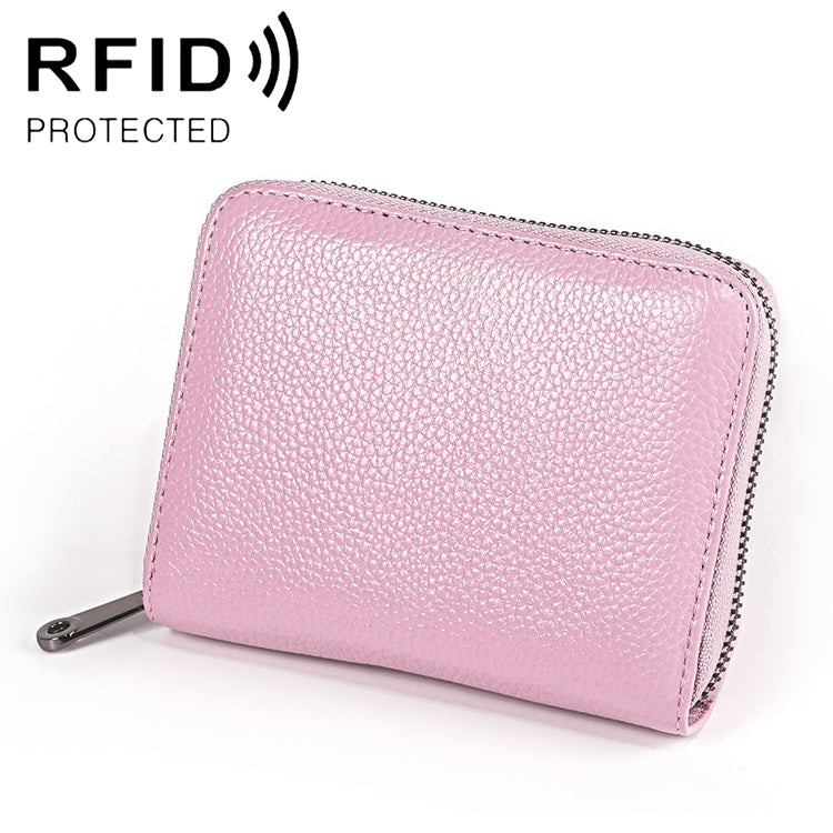 KB195 Zipper Cowhide Leather Double Row Organ Shape Multiple Card Slots Anti-magnetic RFID Wallet Clutch Bag for Ladies