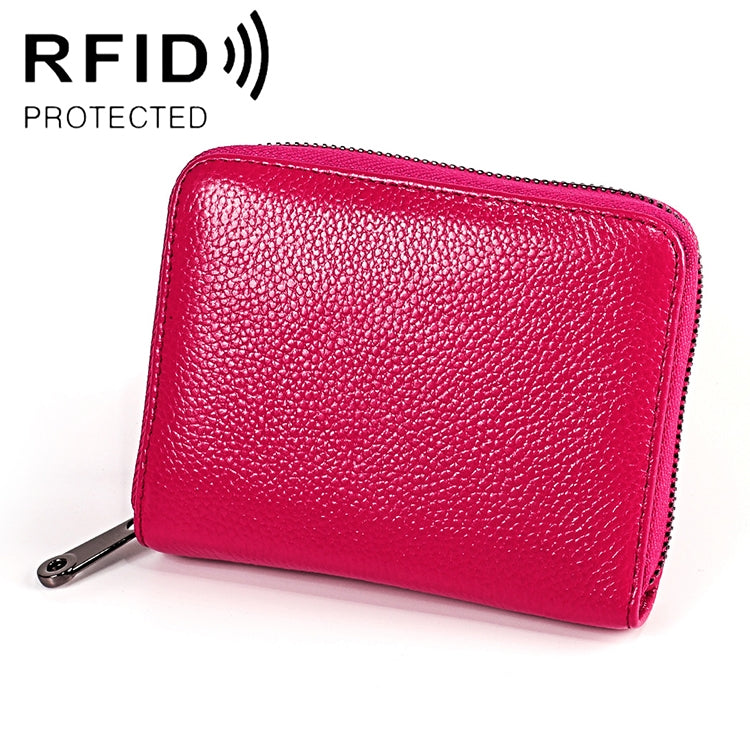 KB195 Zipper Cowhide Leather Double Row Organ Shape Multiple Card Slots Anti-magnetic RFID Wallet Clutch Bag for Ladies