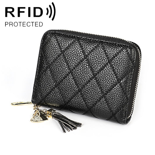 KB213 Diamond Texture Zipper Cowhide Leather Double Row Organ Shape Multiple Card Slots Anti-magnetic RFID Wallet Clutch Bag for Ladies, KB213 Black, KB213 Pink, KB213 Blue, KB213 Light Pink, KB213 Rose Red