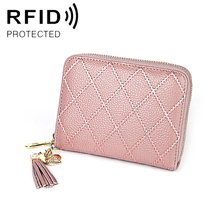KB213 Diamond Texture Zipper Cowhide Leather Double Row Organ Shape Multiple Card Slots Anti-magnetic RFID Wallet Clutch Bag for Ladies