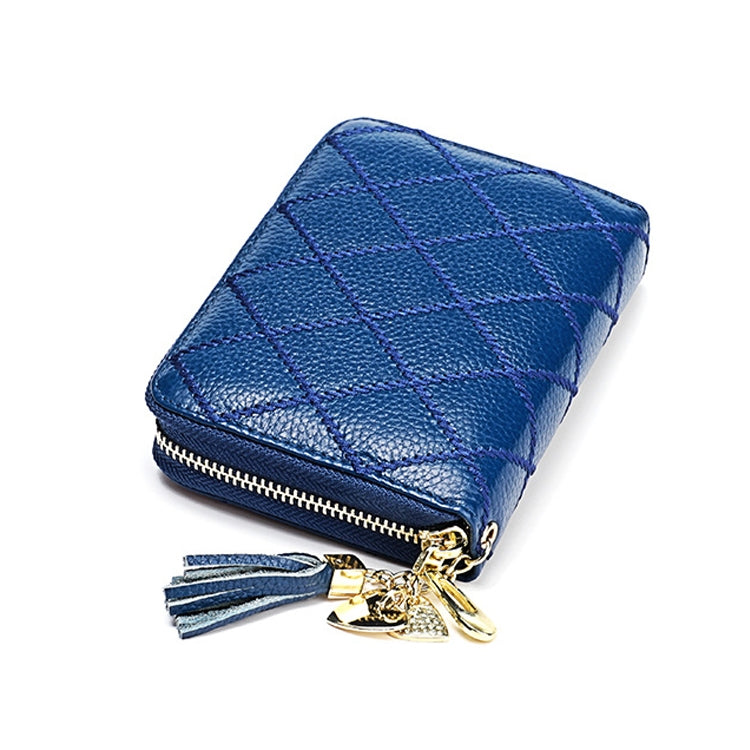 KB213 Diamond Texture Zipper Cowhide Leather Double Row Organ Shape Multiple Card Slots Anti-magnetic RFID Wallet Clutch Bag for Ladies