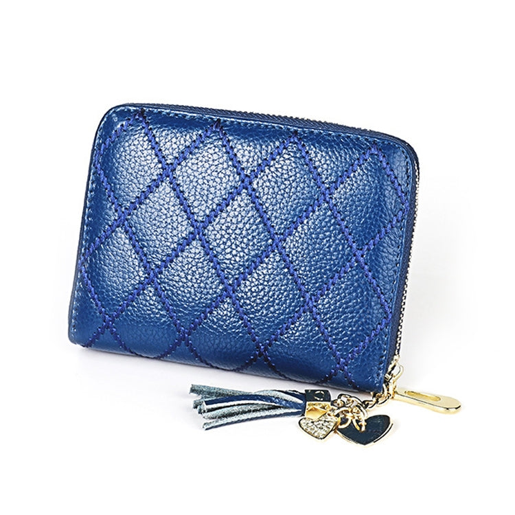 KB213 Diamond Texture Zipper Cowhide Leather Double Row Organ Shape Multiple Card Slots Anti-magnetic RFID Wallet Clutch Bag for Ladies