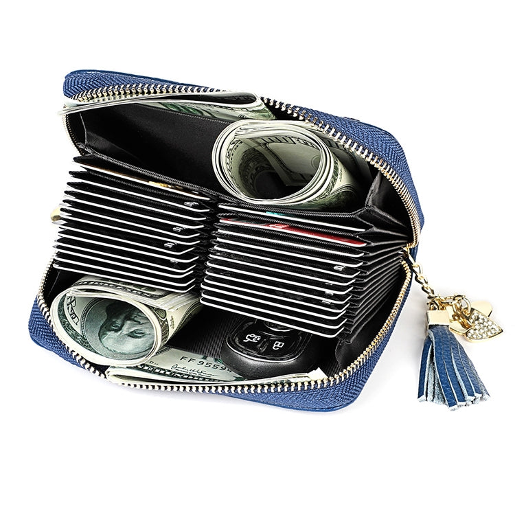 KB213 Diamond Texture Zipper Cowhide Leather Double Row Organ Shape Multiple Card Slots Anti-magnetic RFID Wallet Clutch Bag for Ladies