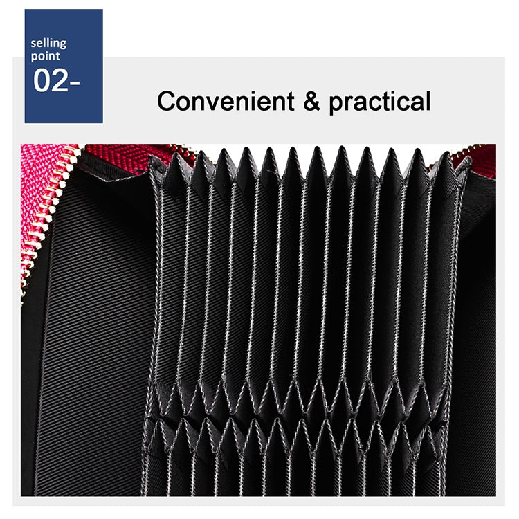 KB213 Diamond Texture Zipper Cowhide Leather Double Row Organ Shape Multiple Card Slots Anti-magnetic RFID Wallet Clutch Bag for Ladies