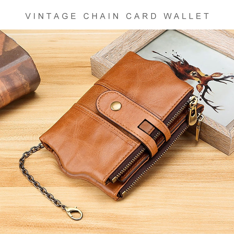LT3539 Cowhide Leather Zipper Buckle Anti-magnetic RFID Wallet Clutch Bag for Men, with Card Slots & Shoulder Strap