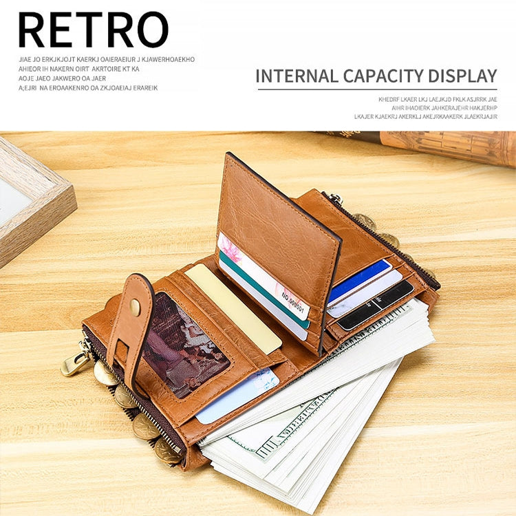 LT3539 Cowhide Leather Zipper Buckle Anti-magnetic RFID Wallet Clutch Bag for Men, with Card Slots & Shoulder Strap