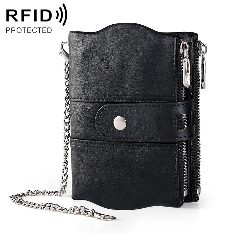 LT3539 Cowhide Leather Zipper Buckle Anti-magnetic RFID Wallet Clutch Bag for Men, with Card Slots & Shoulder Strap