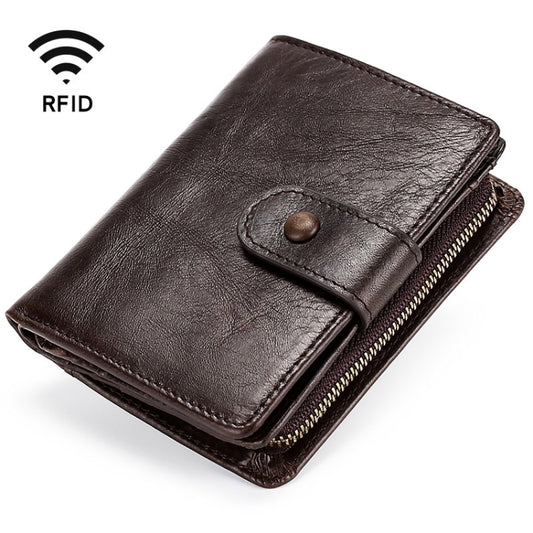 TP-201 Crazy Horse Leather Multi-functional Lather RFID Clasp Retro Wallet