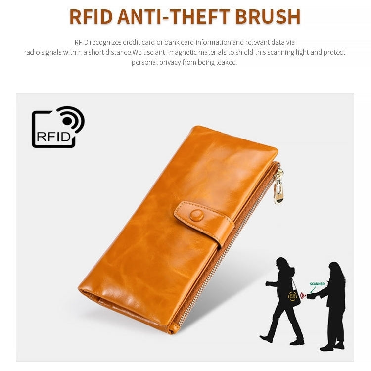 TP-189 Oilskin Leather Multi-functional Zipper RFID Leather Wallet