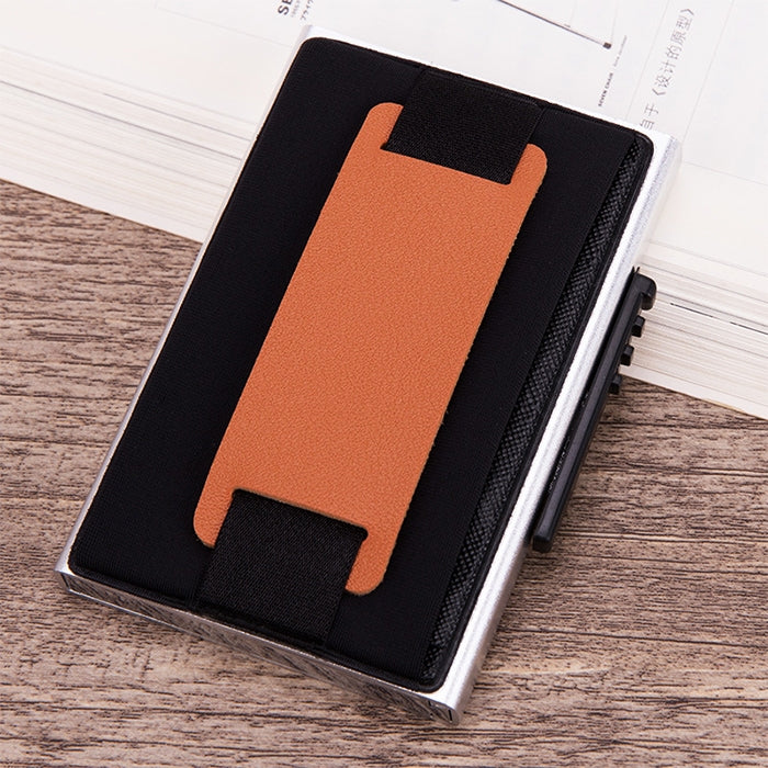 X-32C Automatically Pop-up Card Type Anti-magnetic RFID Anti-theft Men Aluminum Alloy A Dial Button Elastic Bag Wallet with PU Leather Strap