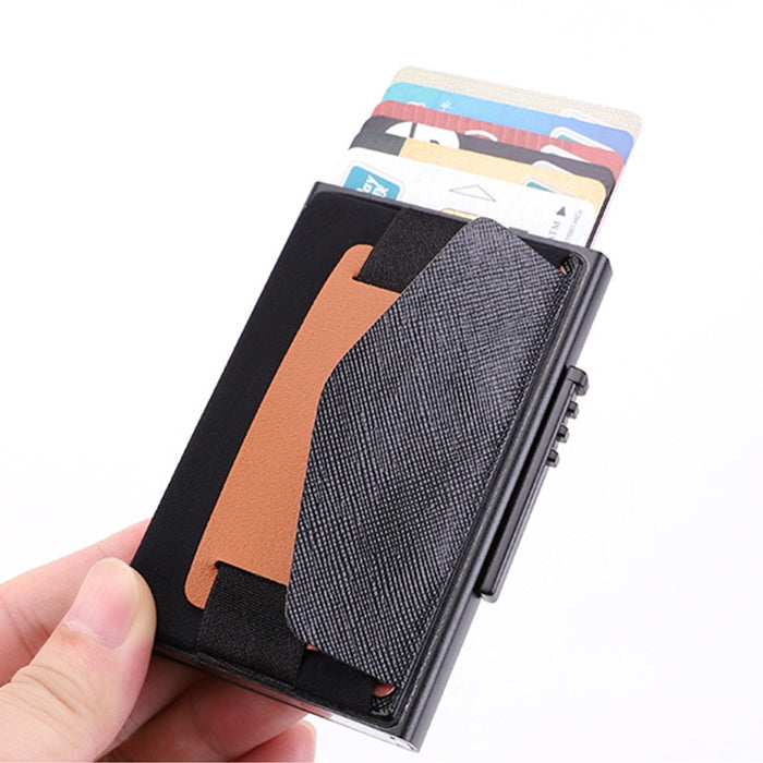 X-32C Automatically Pop-up Card Type Anti-magnetic RFID Anti-theft Men Aluminum Alloy A Dial Button Elastic Bag Wallet with PU Leather Strap