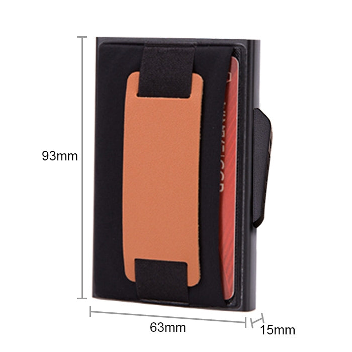 X-32C Automatically Pop-up Card Type Anti-magnetic RFID Anti-theft Men Aluminum Alloy B Dial Button Elastic Bag Wallet with PU Leather Strap