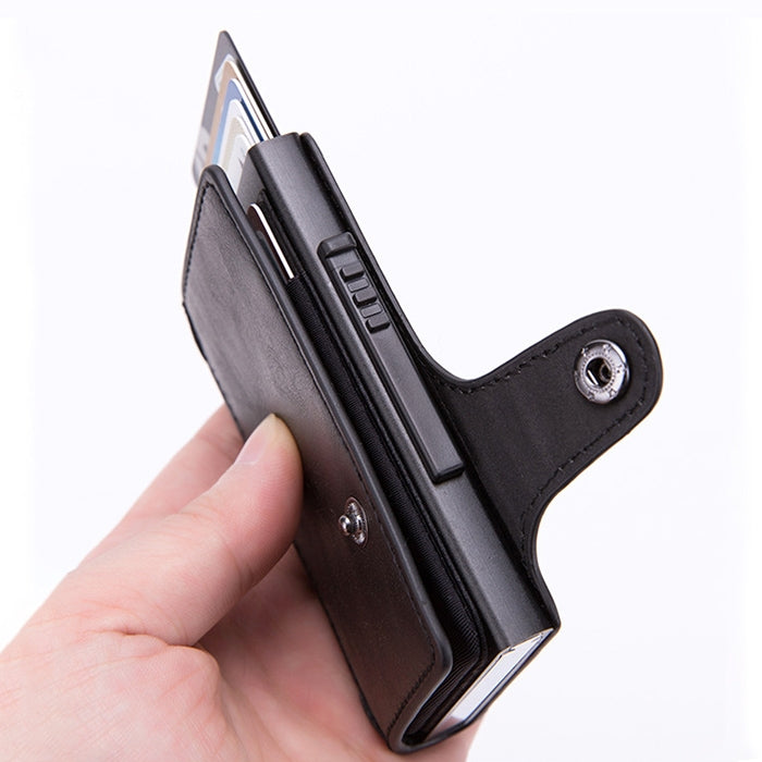 X-51 Automatically Pop-up Card Type Anti-magnetic RFID Anti-theft PU Leather Wallet with Card Slots