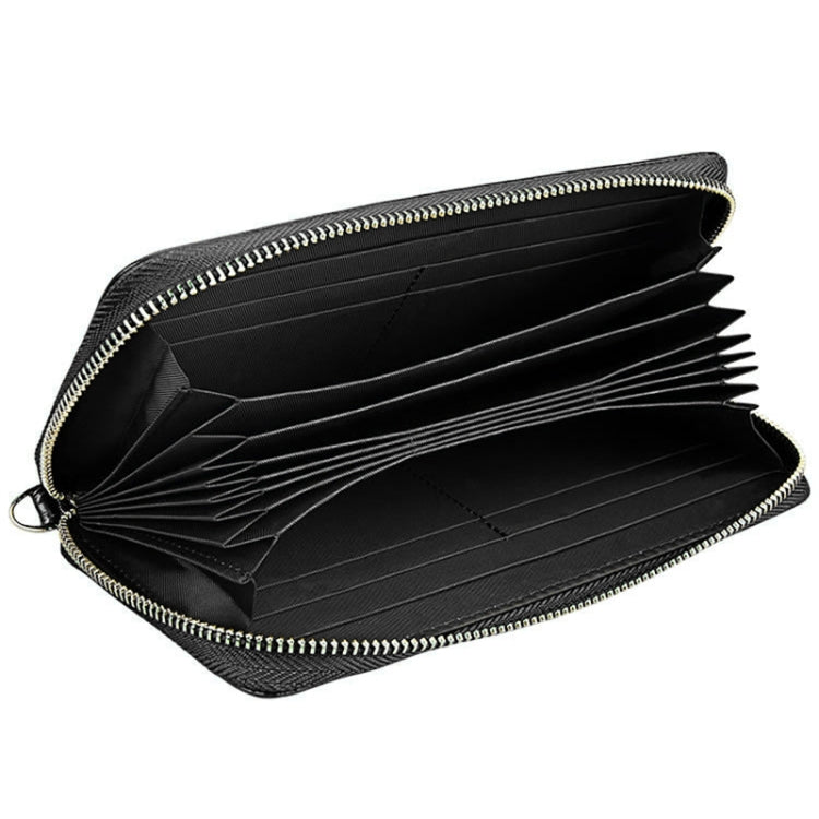 Genuine Cowhide Leather Litchi Texture Zipper Long Style Card Holder Wallet RFID Blocking Coin Purse Card Bag Protect Case with Hand Strap for Women, Size: 20*10.5*3cm