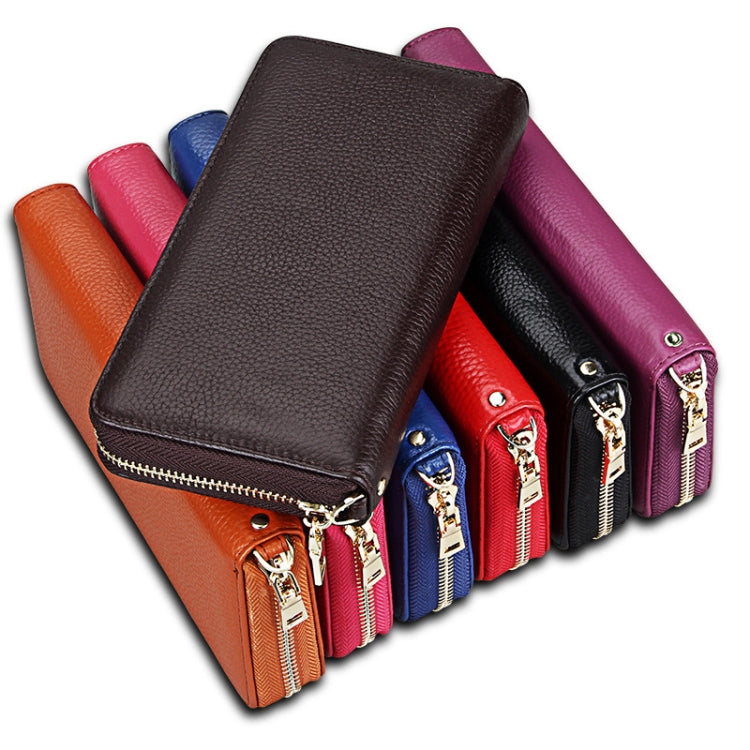 Genuine Cowhide Leather Litchi Texture Zipper Long Style Card Holder Wallet RFID Blocking Coin Purse Card Bag Protect Case with Hand Strap for Women, Size: 20*10.5*3cm