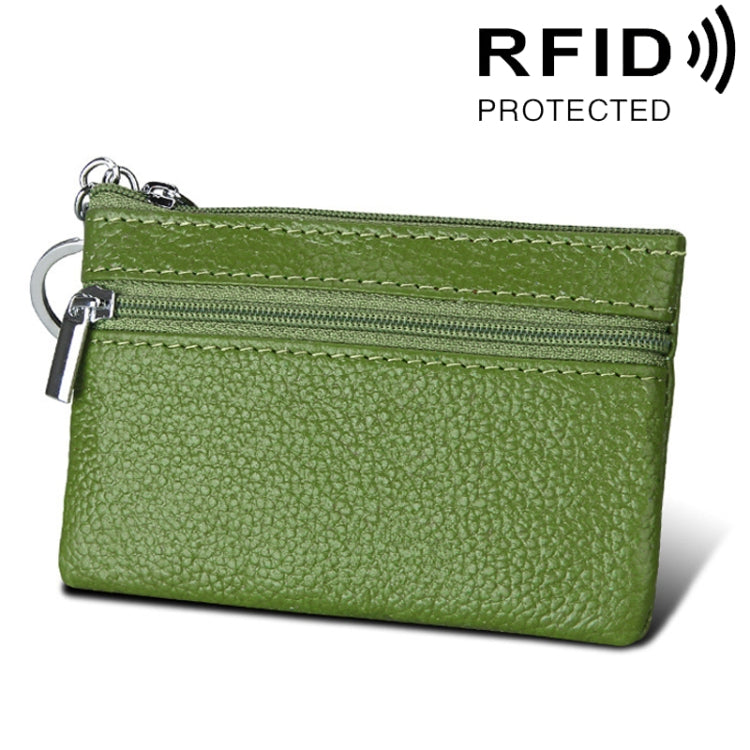 Cowhide Leather Zipper Solid Color Horizontal Card Holder Wallet RFID Blocking Coin Purse Card Bag Protect Case, Size: 11.4*7.4cm