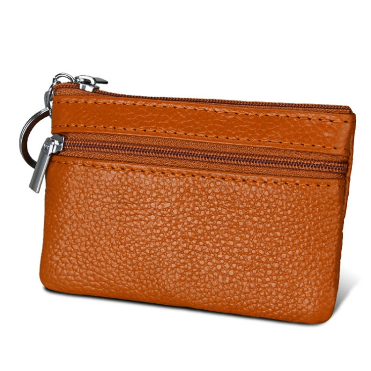 Cowhide Leather Zipper Solid Color Horizontal Card Holder Wallet RFID Blocking Coin Purse Card Bag Protect Case, Size: 11.4*7.4cm