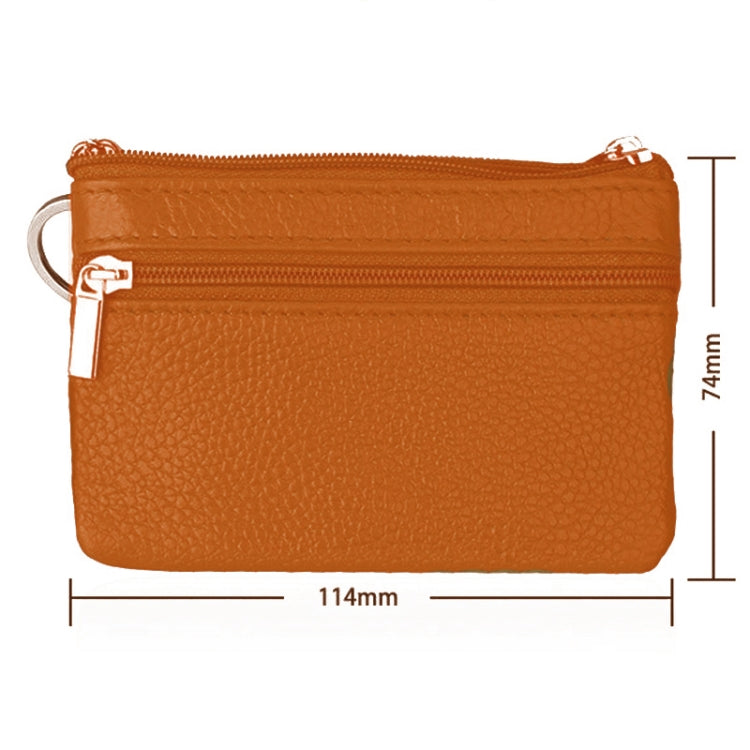 Cowhide Leather Zipper Solid Color Horizontal Card Holder Wallet RFID Blocking Coin Purse Card Bag Protect Case, Size: 11.4*7.4cm