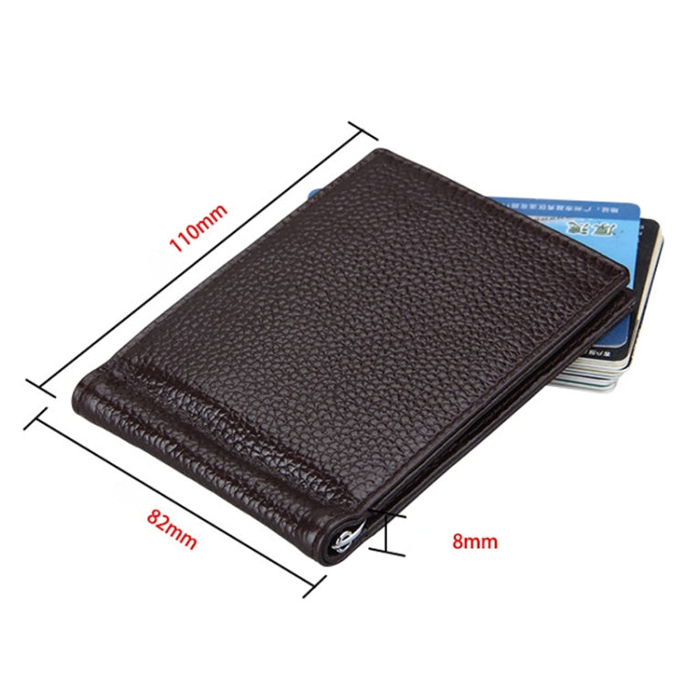 Cowhide Leather Litchi Texture Card Holder Wallet RFID Blocking Coin Purse Card Bag Protect Case with 6 Card Slots, Size: 110*82*8mm