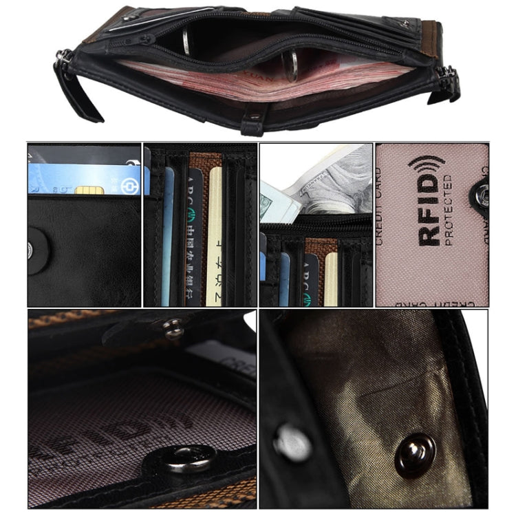 Genuine Cowhide Leather Crazy Horse Texture Dual Zipper Short Style Card Holder Wallet RFID Blocking Card Bag Protect Case for Men, Size: 12.1*9.4*2.7cm